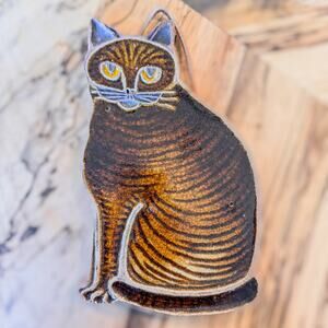 Vintage Victoria LittleJohn Glass Striped Cat Trivet Ceramic Stoneware Wall Art